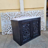 Indian Antique Tribal Hand Carved Wooden Cabinet Chocolate Brown 60x40x75Cm